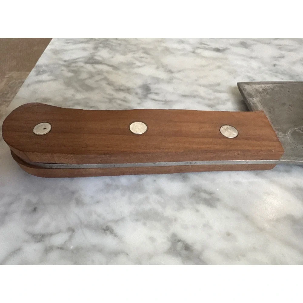 Vintage Simco USA Solid Steel Meat Cleaver Butcher Knife Wood Handle Full Tang